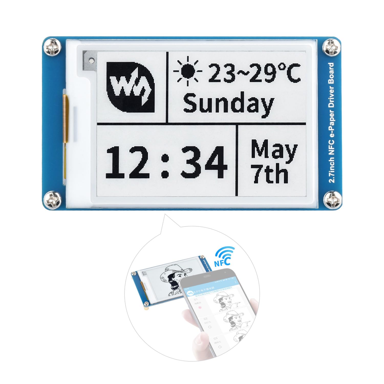 Waveshare 2.7inch Passive NFC-Powered E-Paper Module, Wireless Powering & Data Transfer, Black White, 264x176 Pixels, Suitable For Price Tag, Asset/Equipment Tag, Shelf Label, Conference Name Tag...