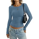 EasyGala Womens Cotton Long Sleeve Shirts Wide Round Neck Fitted Tops Basic Going Out Crop Outfits Fall Undershirts 2026