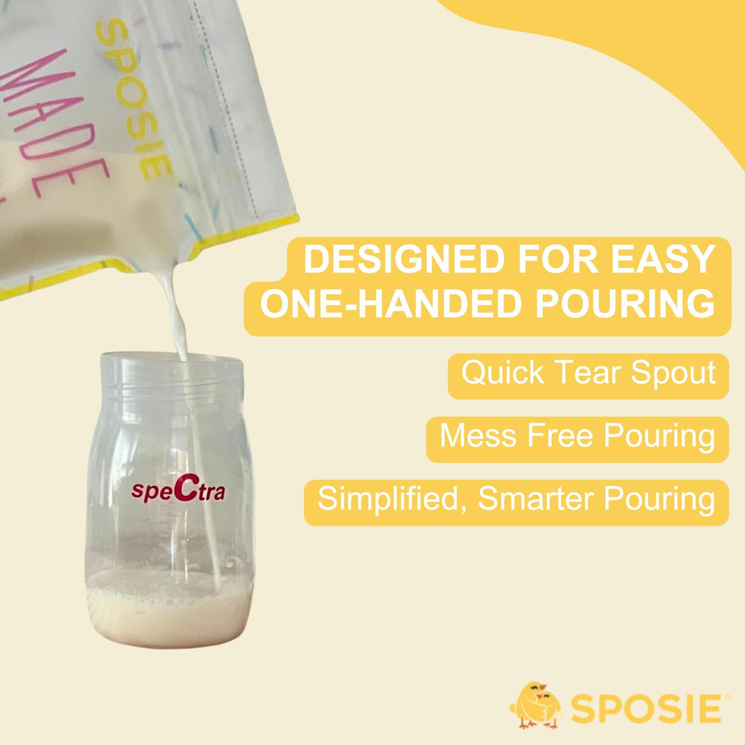SPOSIE SimpleFeed Breast Milk Storage Bags | Feeding Made Easier | 8oz, 100 Count | Easy Pour, Temperature Sensor, Freezer Safe, Leak-Proof, BPA-Free