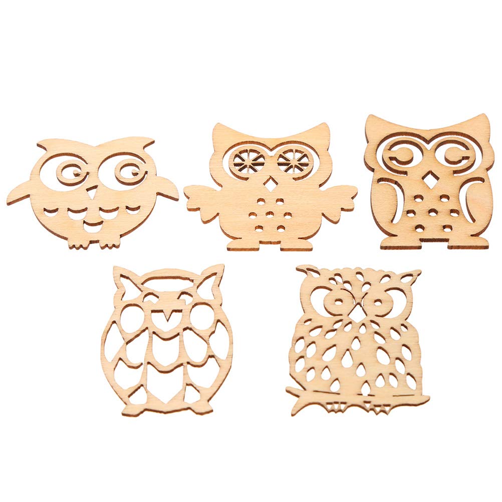 Amosfun20PCS DIY Owl Wood Chips Hollow-out Wooden Owl-shaped Slices Unfinished Owl Wooden Chip Crafts Creative Owl Wood Chip Decor for DIY Decor Making (Random Style)