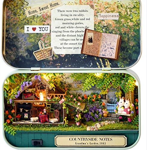 Box Theater Dollhouse, Mini Cabin Handicraft DIY Assemble Box House Kits Art Gifts Creative Room With String Light Tweezer Ruler For Kids Friends Birthday Valentine's Day (Countryside Notes)