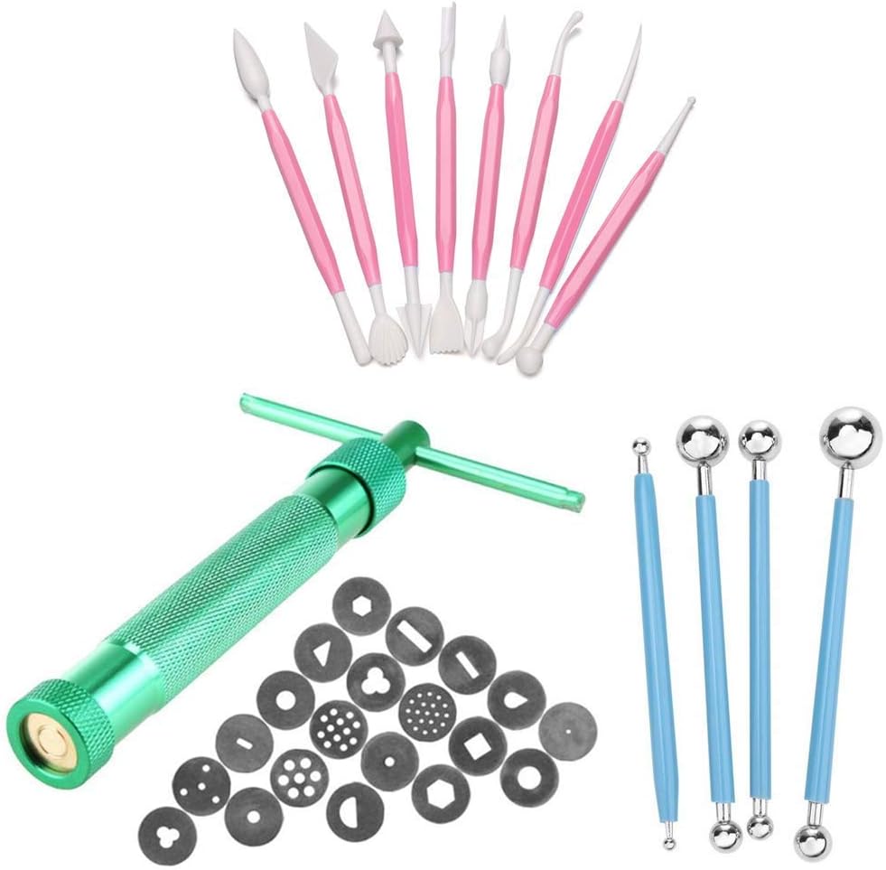 33Pcs Clay Extruder Gun Fondant Sugar Paste Extruder Clay Molds Cake Sculpture Gun Ball Stylus Dotting Tool Cake DecoratingSupplies Modeling Tool