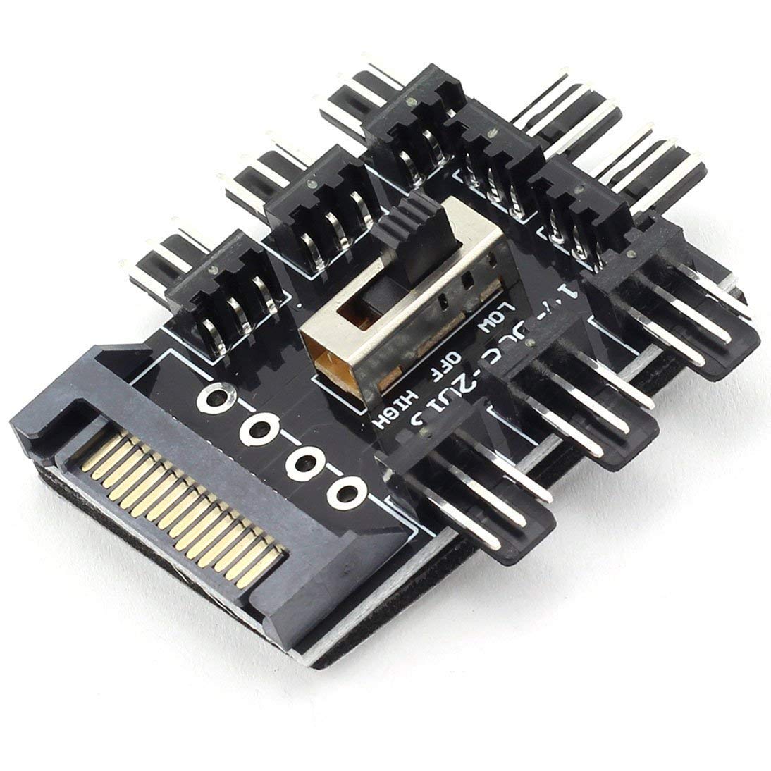 LTronics 8 Fan Controller Hub Adapter with 2 Level Speed Control, 3 Pin, 12V SATA Power - Black — image 1