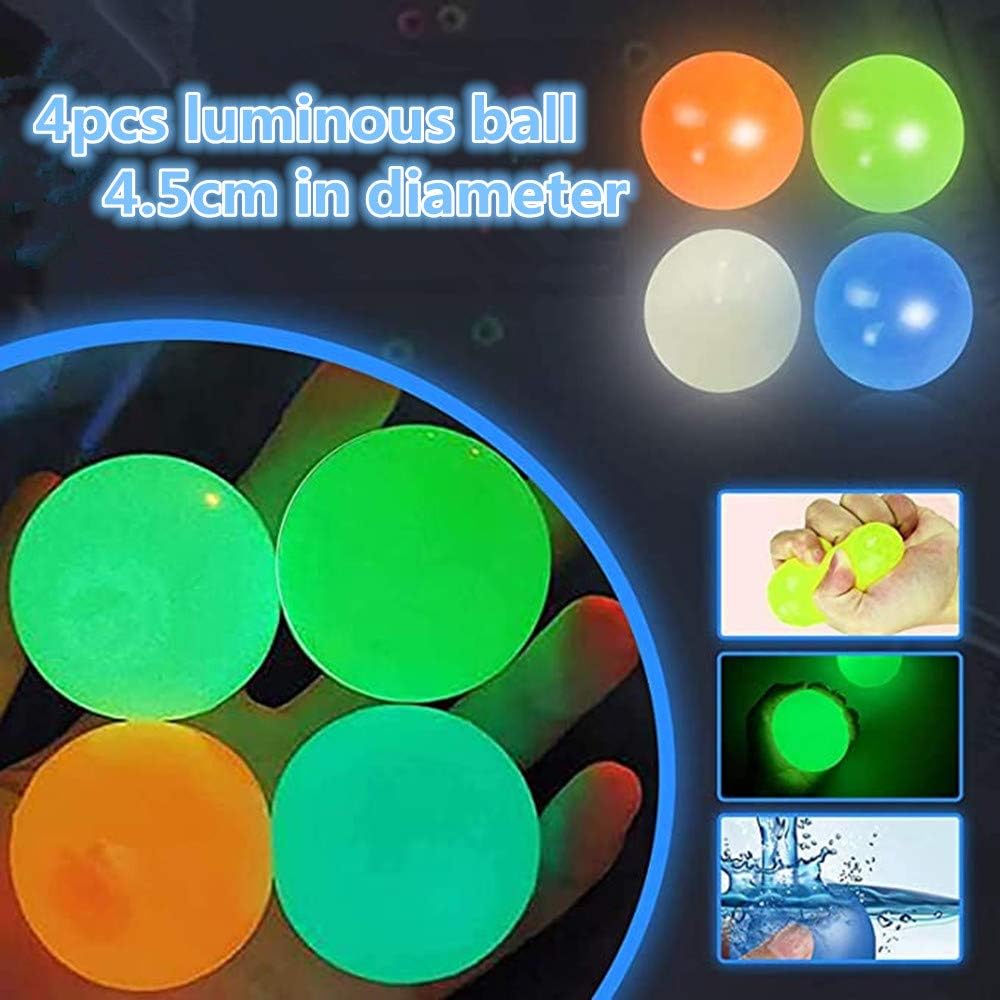 Filling ,Luminescent Stress Balls, Sticky Wall Balls Ceiling Balls, Squishy Ball Glow Stress Relief Toys for Kids and Adults, Fun Toy for Anxiety and More(4 PCS)