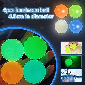 Filling ,Luminescent Stress Balls, Sticky Wall Balls Ceiling Balls, Squishy Ball Glow Stress Relief Toys for Kids and Adults, Fun Toy for Anxiety and More(4 PCS)