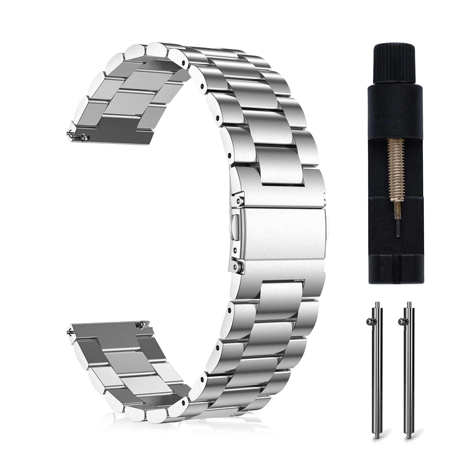 MaEiol 20mm Metal Strap for Garmin Forerunner 570 42mm /Forerunner 165/165 Music/Garmin Approach S50/S44 / Vivoactive 6/5, Stainless Steel Replacement Wristband Business for Women Men - Silver