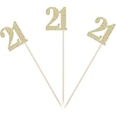 21st Birthday Centerpiece Sticks Gold Glittery Number 21 Table Topper Birthday Flower Picks Paper Sign - Pack of 10