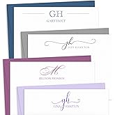 Sunny Ink Paper Co. Personalized Custom Monogram Initials Note Cards - Flat and Folded Correspondence Stationery - Thank You Notes