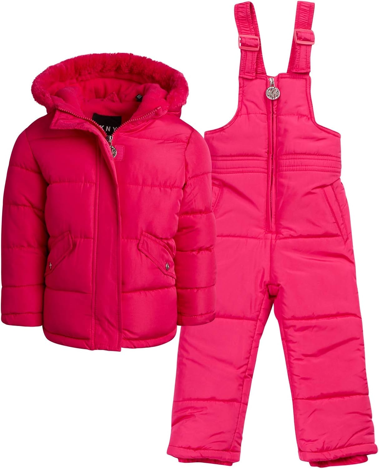 DKNY Baby Girls' 2Piece Snowsuit with Heavy Puffer Jacket and Snow Bib