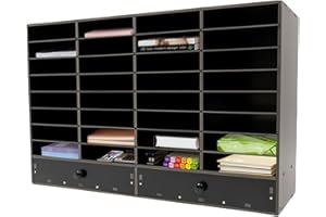 MhdunueSK Mail Sorter Organizer, Black Student Mailbox for Classroom, Desktop File Sorter, Literature Organizer, Paper Organizer for Home School Office (Black 32 Compartment with 2 Drawers)