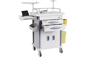 OLERN 29.5" Width Medical Rolling Crash Cart with Accessories-CPR Board, IV Pole, O2 Holder, Trash Bin, Drawers with Dividers, Cabinet, Utility Cart for Clinic, Hospital, Lab, 29.5”Wx18.7”Dx37.4”H