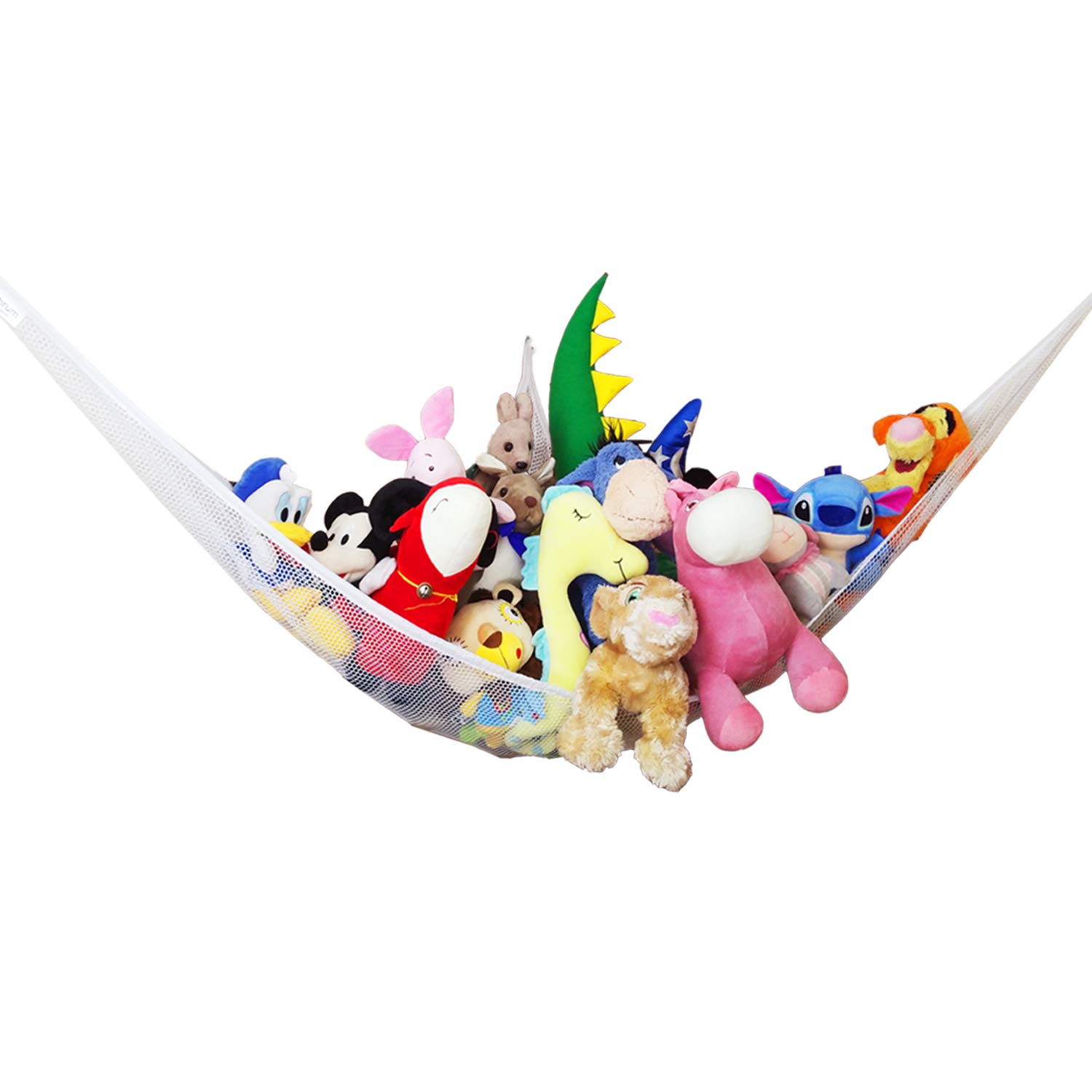 Zebrum Toy Hammock, Extra Large Corner Storage Net for Stuffed Animals, Large Soft Toy Holder with 3 Hooks (213 x 150 x 150 cm)