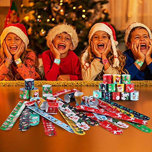 image for ThinkMax Christmas Slap Bracelets Party Favors Pack Colorful Retro Sla