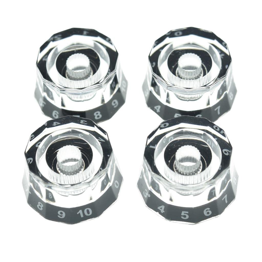 KAISH Pack of 4 Metric 18 Coarse Spline Lampshade Style Electric Guitar Knobs Speed Control Knobs for PRS/LP/SG/Les Paul Clear with Black