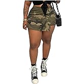 HuiSiFang Womens Camo Cargo Shorts Elastic High Waist Loose Fit Casual Shorts with Pockets