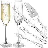 VARLKA Wedding Champagne Flutes and Cake Knife Server Set for Bride and Groom, Mr and Mrs Wedding Gifts for Couple 2024 for Engagement Bridal Shower Gifts (Silver)