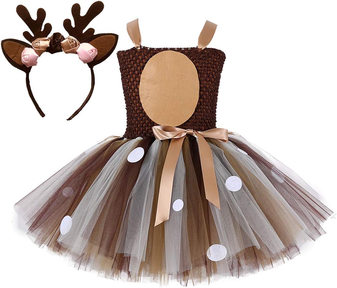 Girls Kids Princess Christmas Deer Costume Dress Halloween Party Cosplay Fancy Dress