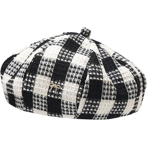 Black and White Plaid Beret Hats for Women Ladies Casual Stylish