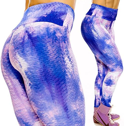 Brazilian Leggings Tights for Women with Pink-Purple Tie Dye Texture by Lino Fitness (M/L (fits best sizes 8-14), Tie DyeWhite/Pink/Purple)