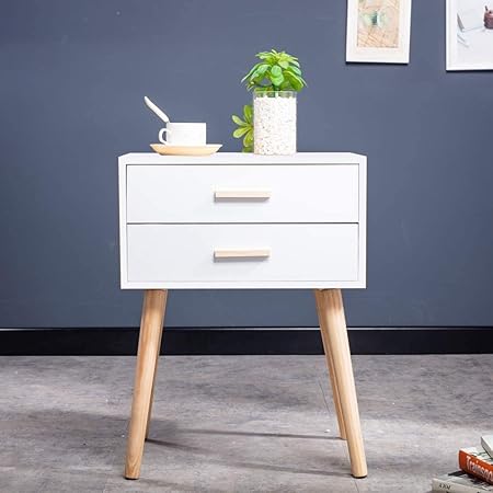 White Retro Bedside Tables Scandinavian Bedside Cabinet Bed Side Table With 2 Drawers For Bedroom 2 Drawers White Amazon Co Uk Kitchen Home