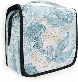 Hunihuni Kulturbeutel zum Aufhängen, barock, Blume, Fisch, Kelpie, Koralle, Pferd, Meerjungfrau, multifunktional, für Reisen, Kosmetik, Make-up, Organizer, Kulturbeutel für Damen und Herren