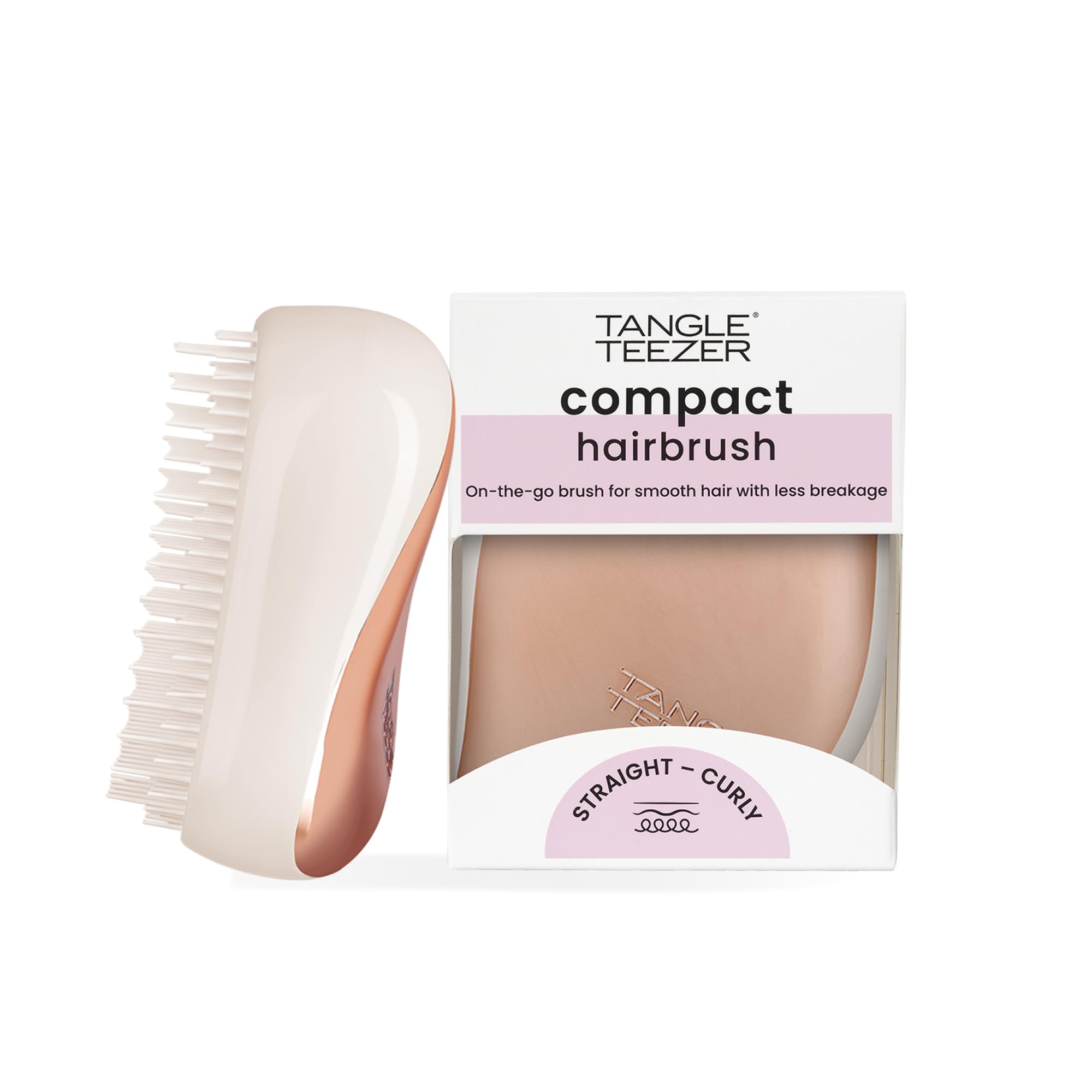 Tangle Teezer Compact Styler Detangler Hairbrush - For Wet & Dry Hair - Detangling Brush for All Hair Types - Perfect Brush For Travel with Protective Cover - Rose Gold Ivory
