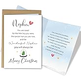 RYYike Merry Christmas Card for Nephew, Heartfelt Nephew Christmas Card from Aunt Uncle, Sweet Xmas Cards for Nephews
