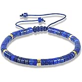 Lapis Lazuli Bracelet - Genuine Lapis Lazuli Natural Stone, Healing Bracelets for Women Crystal Bracelet Anti Anxiety Stress Relief Delicate Spiritual Protection December Birthstone Gifts