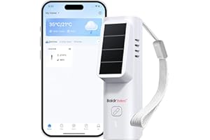 BaldrTherm Solar Bluetooth Thermometer & Humidity Monitor, Wireless Thermometer with Date Storage, Real-Time Alerts, 262 Feet Connecting Range, Apply for Room Greenhouse, Pet Cages, 1pack