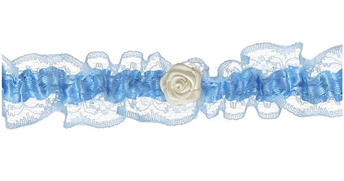 Strumpfband weiß-blau mit kleiner Rose Breite 2,4 cm für die Braut Hochzeit