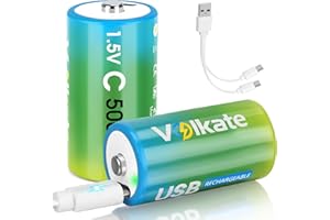 C Batteries 2 Pack, USB Rechargeable Lithium C Cell Batteries with Charging Cable, Battery C Size LR 14 1.5V 5000mWh, Type C 