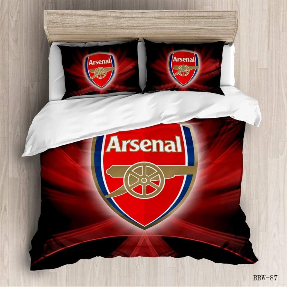 Vampsky UK Arsenal Football Club 3 Piece Quilt Set Bedding Sets Comfortable Lightweight Bed Sheet Set 100% Cotton for Teens Sports Duvet Cover with 2 Pillowcases Twin 3 Piece Christmas Bedding