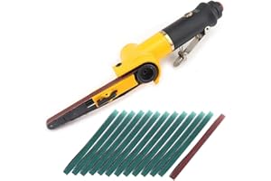 NuoDunco 3/8" Pneumatic Sander Air Belt Sander Set With 14Pcs Belts,Include Grit 60/80/120,1/4" Air Inlet Mini Air Belt Grinder Air Tool For Aluminium, Iron, Steel Metal Polishing