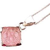 Natural Pink Morganite Crystal Gemstone Dainty Women Pendant Necklace, Chakra Healing Crystals, Birthstone, Gift, Rhodium Plated 925 Sterling Silver Chain 18 inch Carving Stone