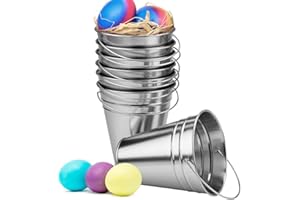 Kicko Large Galvanized Metal Buckets Bulk - 6 Pack - with Handle 5 X 4.5 Inches - Unique Goody Baskets, for Party Favors, Party Accessories and Christmas Decorations