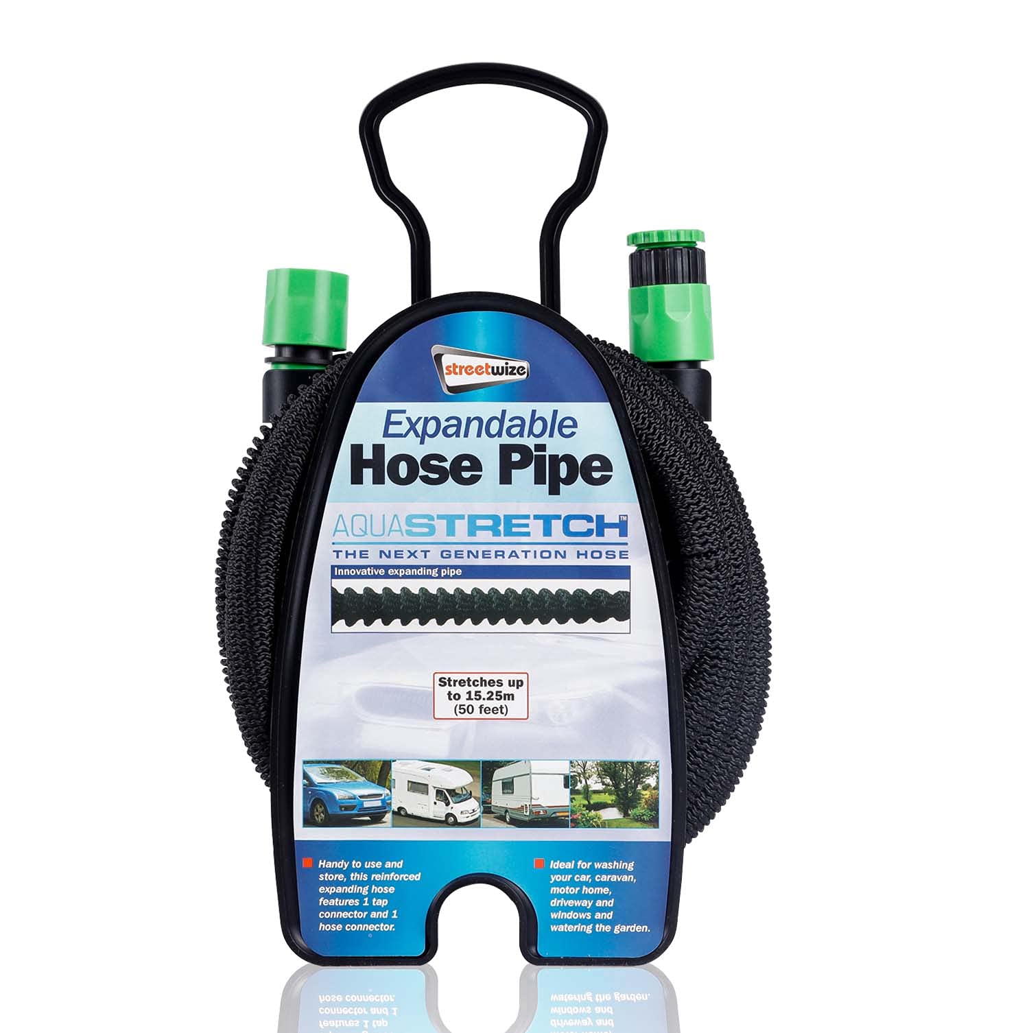 Streetwize SWCR24 AQUASTRETCH™ Expandable Hose, 17-50ft, Carry Handle, Self-Valet for Car, Caravan, Motorhome