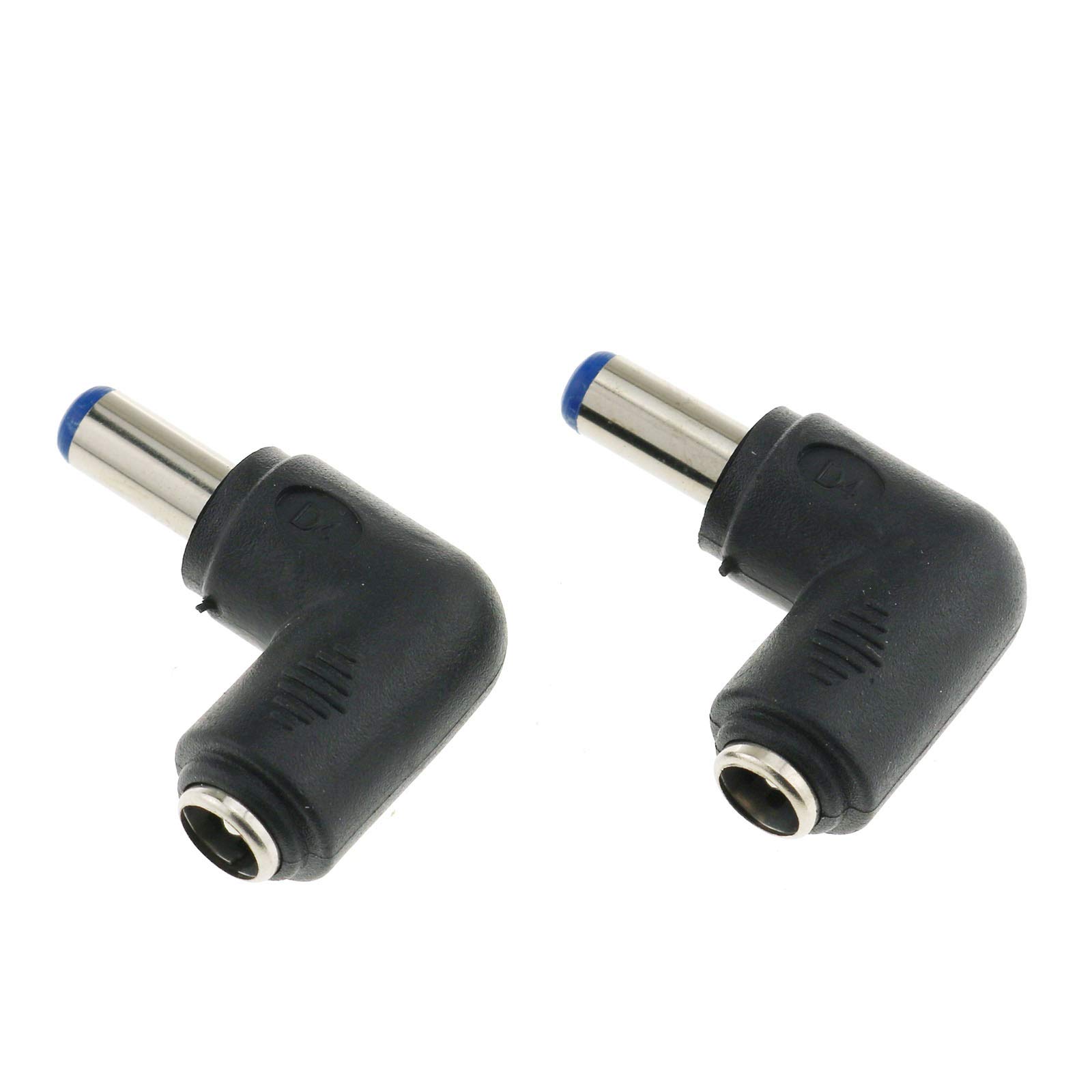 Photo 1 of ***ONE MISSING***E-outstanding Right Angle Power Jack 2PCS 90 Degree Angle 5.5x2.1mm Female Jack to 5.5x2.1mm Male Plug Adapter DC Barrel Charging Cable Connector