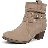 Women's Mid Calf Boots,Round Toe Comfort Low Heel Slouchy Dress zip booties with Jeweled strap