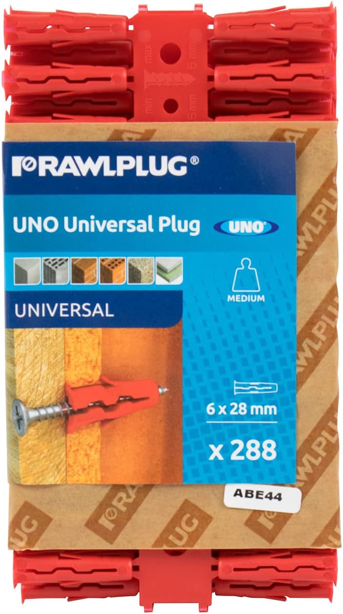Rawlplug Uno Universal Wall Plug 6mm Red Masonry Concrete Plasterboard 288
