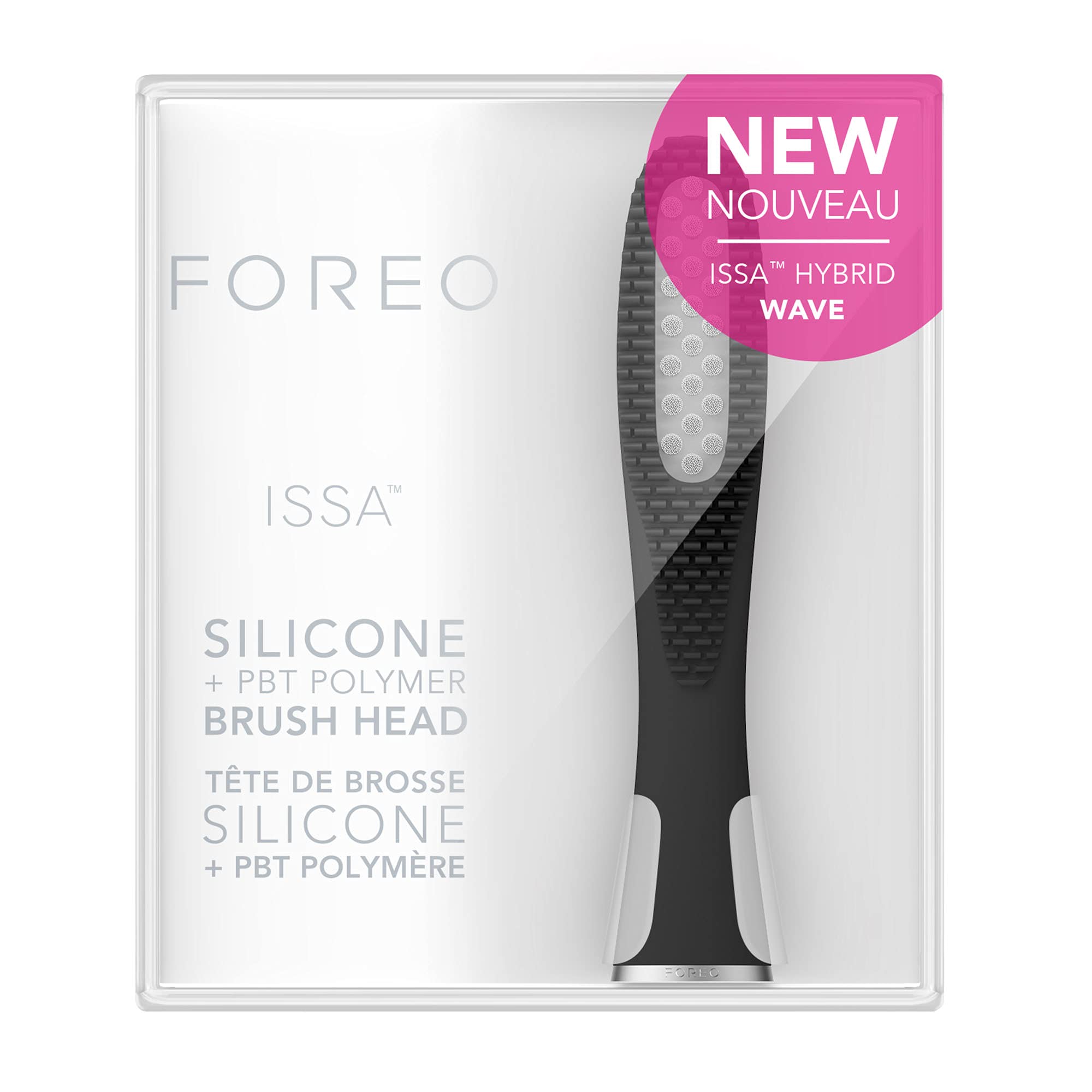 FOREO ISSA Hybrid Wave Brush Head, Medium Silicone and PBT Polymer Bristles, 6 Months, Durable, Replaceable, Black