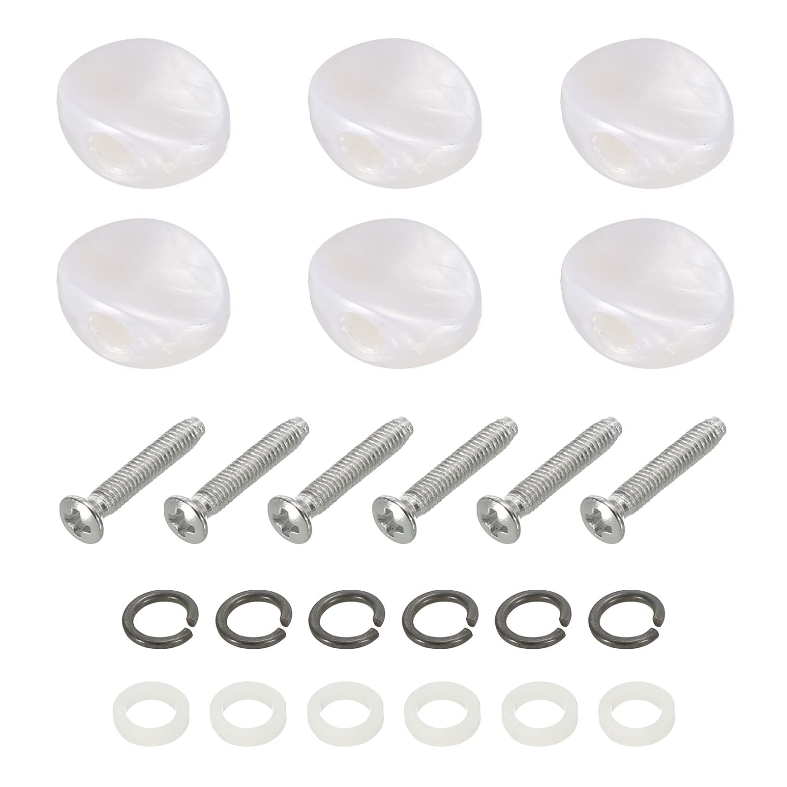 PATIKIL Guitar Tuning Peg Button Machine Head Oval and Concave Acrylic Buttons White for Electric/Folk/Acoustic Guitars with 6 Screws 12 Ferrules