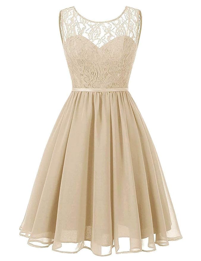 Cocktailkleider Rückenfrei Spitze Kurz A-Linie Chiffon Abendkleider Ballkleider Hochzeit Abschlussball Kleider