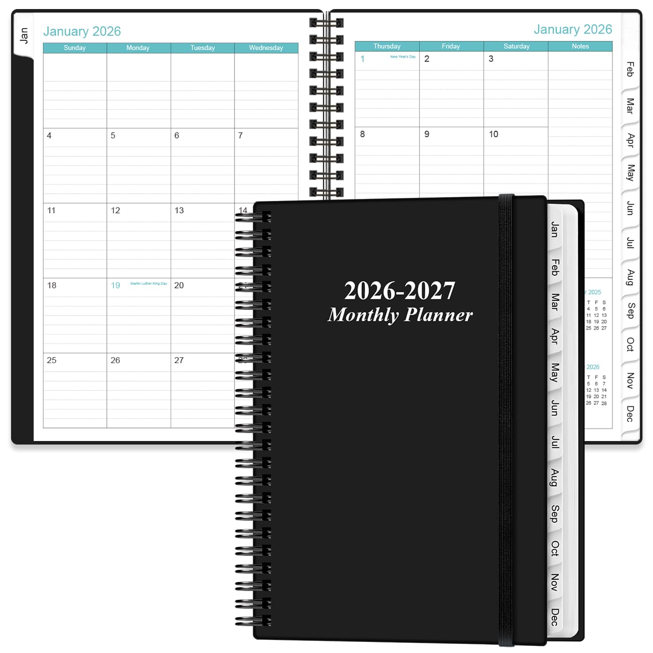2024-2025 Monthly Planner - July 2024 - December 2025, Two Pages Per Month, 18 Monthly Calendar/Planner with Tabs, Strong Twin-Wire Binding, Inner Pocket, 6.4" x8.5", Black