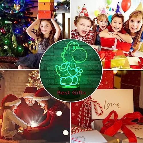XOIDMIVCN Yoshi Night Light, Mario Lamp16 Color RGB Touch Remote Controller Yoshi Night Light Children\'s Room Decoration Table Lamp for Christmas Lighting Gift