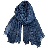 Kangqifen Unisex Striped Soft Scarf Cotton Linen Lightweight Large Scarves 75 x 35 inches