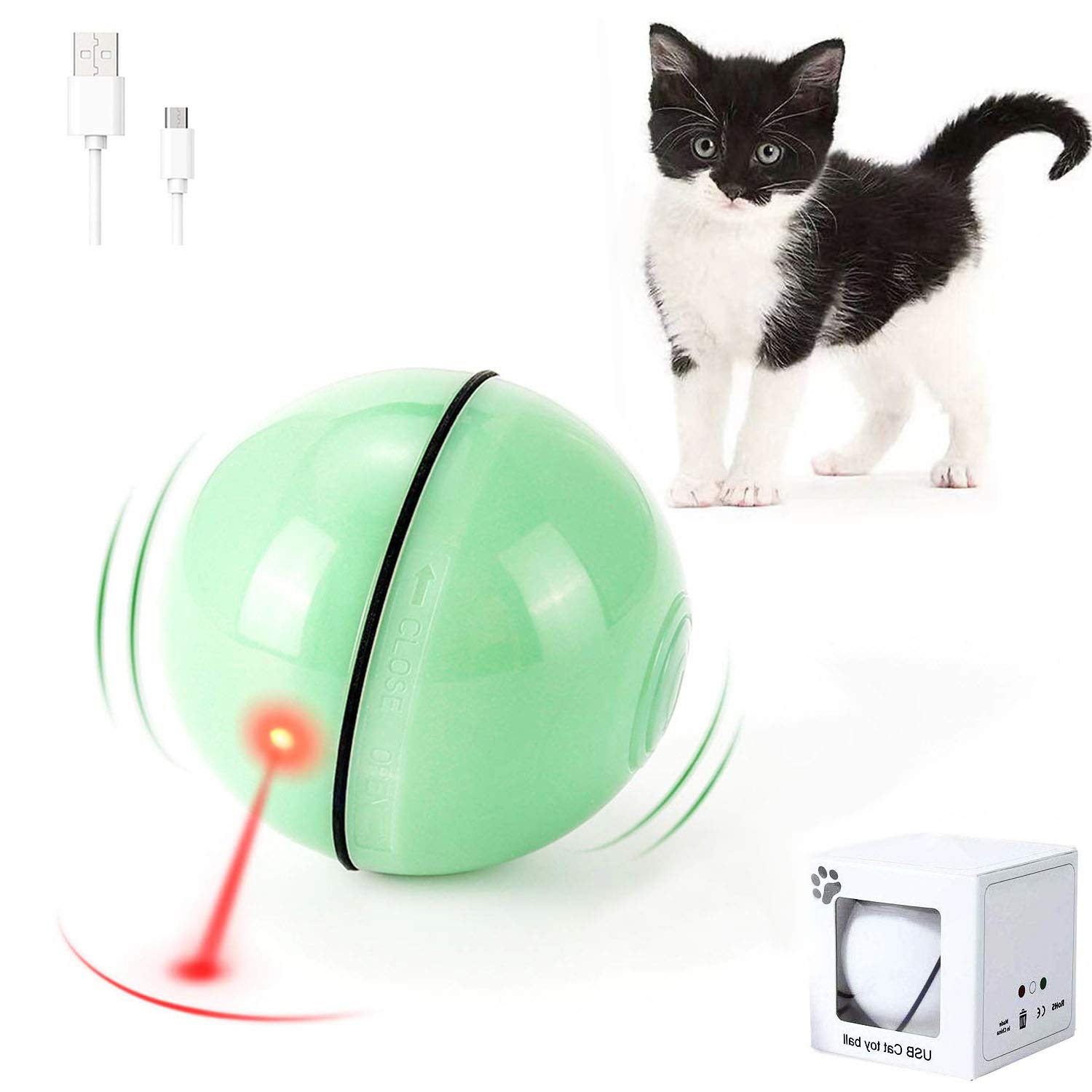 SUOXIU Interactive Cat Red Light Toy Ball, USB Charging, 360-Degree Automatic Rotating Ball, Pet Sport Chasing Indoor Cat Toy (Latest Version 2020)
