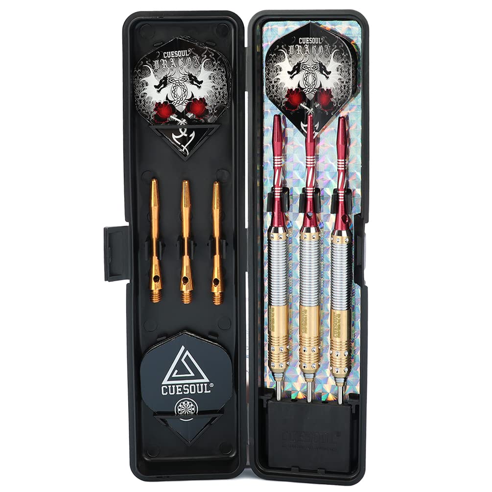 CUESOUL Dragon Series Steel Tip Darts Set 23 Grams Brass Barrels Durable Aluminum Shafts Great Grip Accuracy Good solid Accurate Darts Case Portable (JL-SL-J2106)