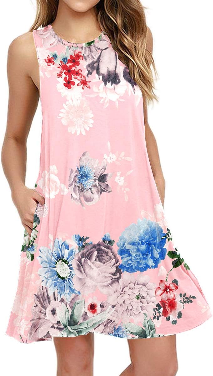 HAOMEILI Women's Sleeveless Long Sleeve Pockets Casual Swing T-Shirt Summer Dress