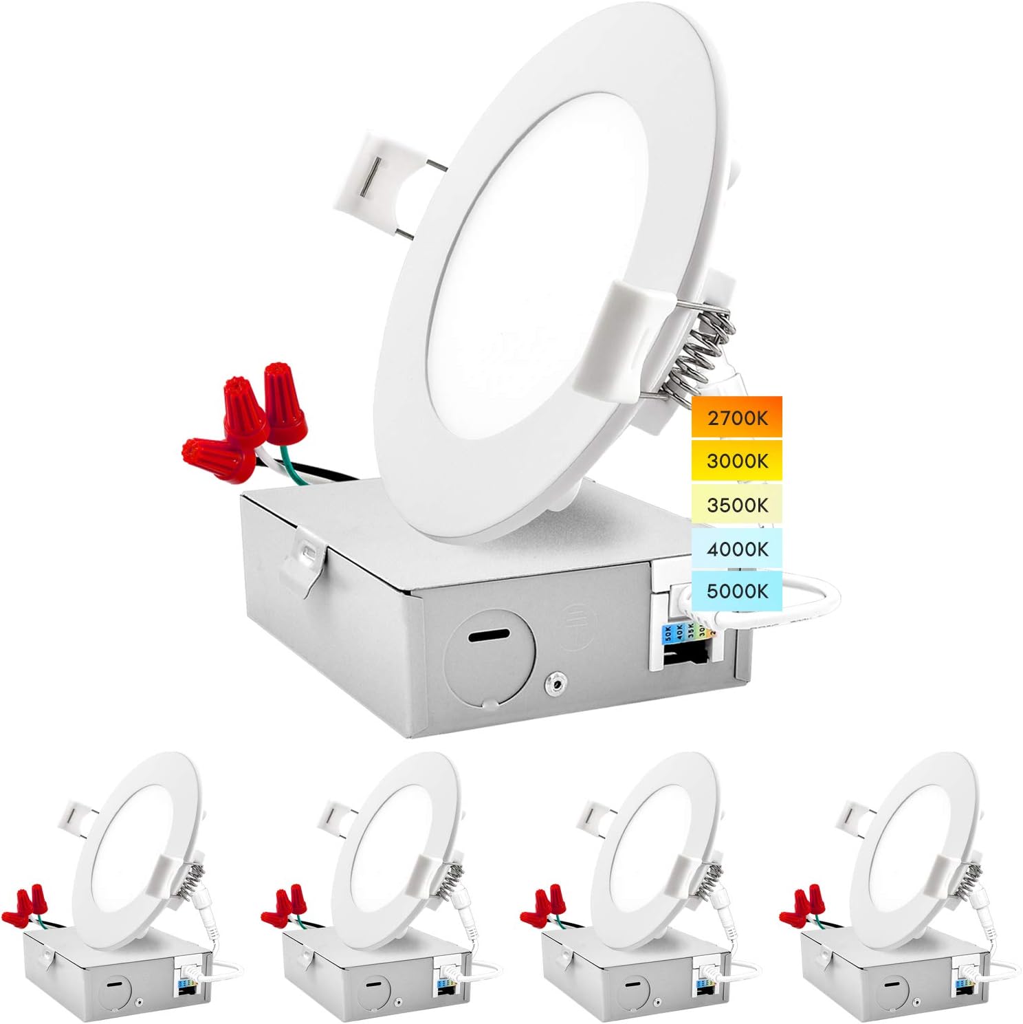 Luxrite 4 Inch Ultra Thin Led Recessed Light With Junction Box 10w Cct Color Selectable 2700k 3000k 3500k 4000k 5000k Dimmable Wafer Lights 750 Lumens Etl Energy