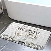 Farmhouse Bath Rug,Modern Floral Cotton Flower on Buffalo Plaid Check Non Slip Bath Mats,Gray Barn Wooden Rustic Farm Bath Rug Sets for Bathroom Bedroom Kitchen Outdoor Indoor,17x29 Inch